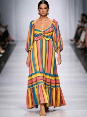 FARM Rio Anthropologie Rainbow Stripe Midi Dress Medium Petite NWT!